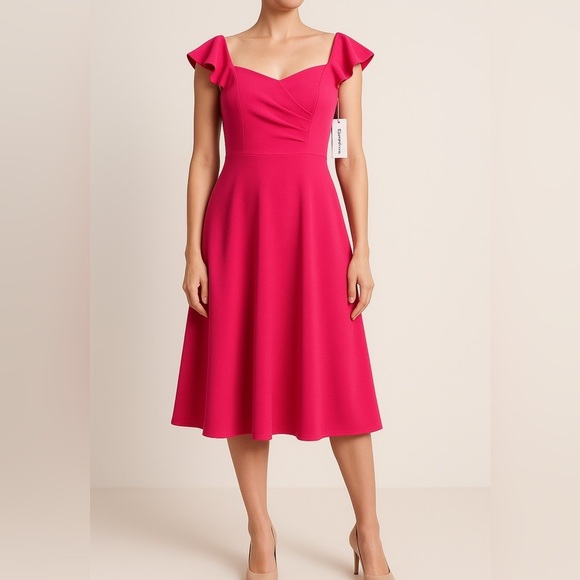 Calvin Klein Dresses & Skirts - Calvin Klein Fuchsia Ruffle Sleeve Fit & Flare Dress – Size 8 (NWT)